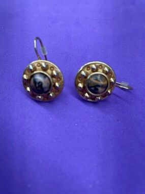 Gold-Tone Drop Earrings with Brown Marbled Center